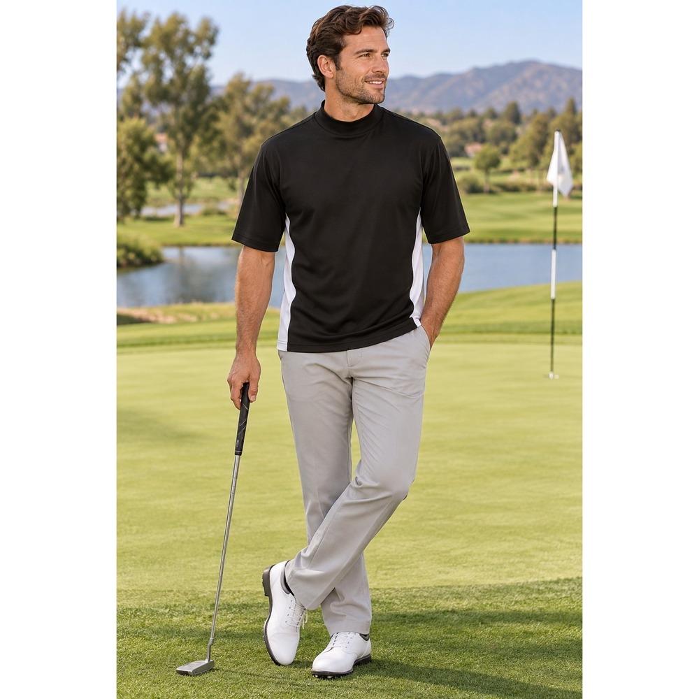 FootJoy Men's L Golf Shirt Black White Colorblock Mock Neck Golfcore Sports